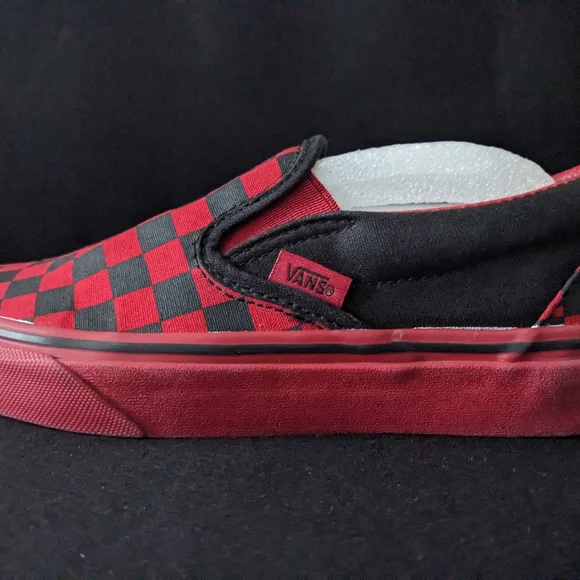 Vans Red and Black Checkered Slip-On Shoes - Picture 6 of 9